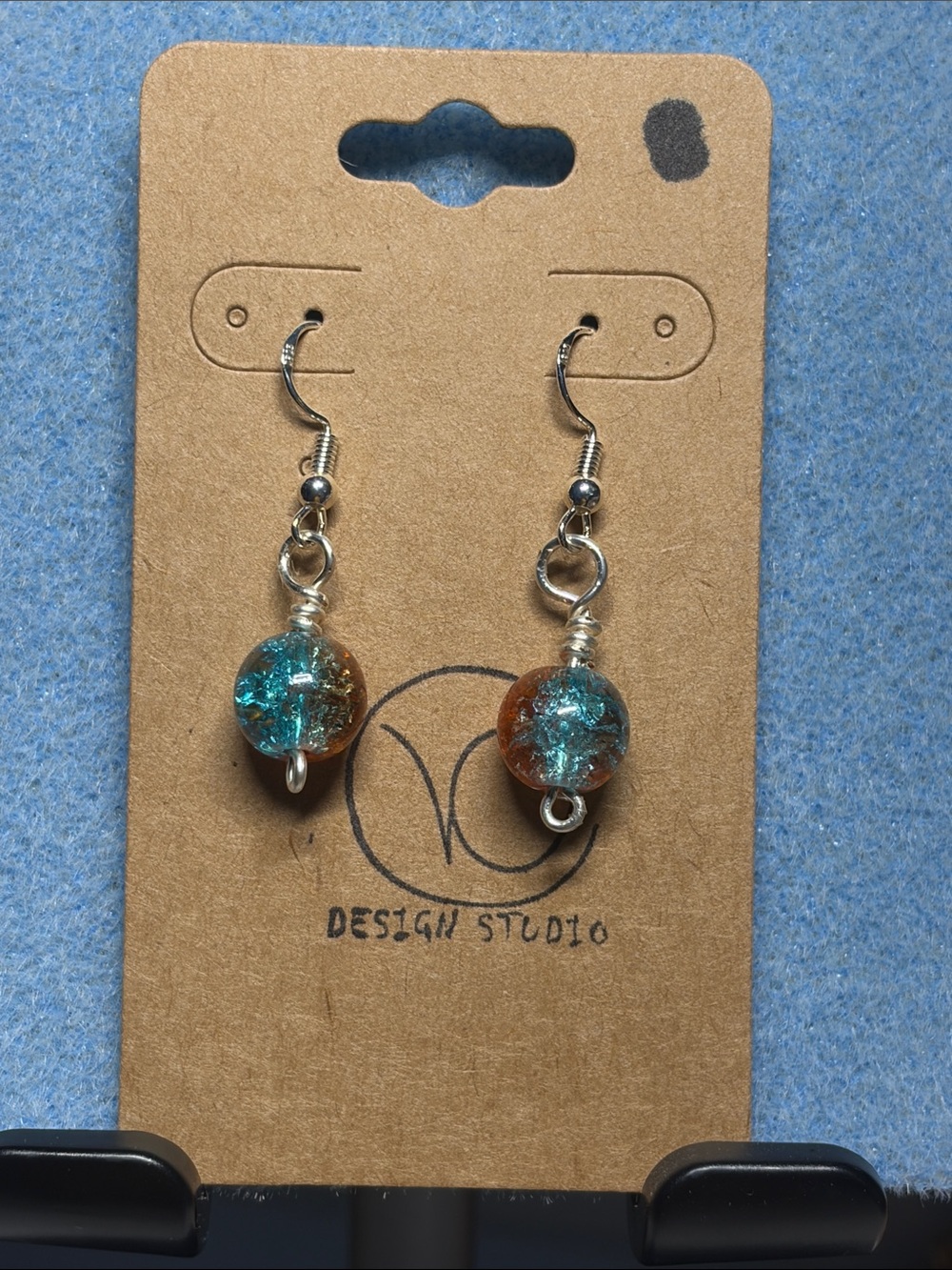 Teal & Amber Glass Bead Dangle Earrings